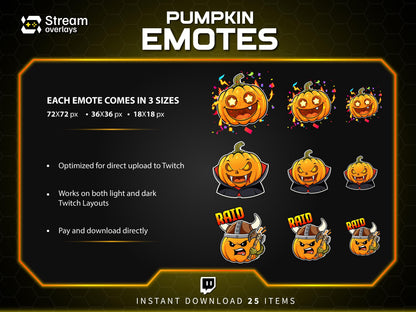 25 Pumpkin Stream Emotes, Spooky Fall Emojis (PNG Digital Download)