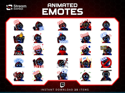 Animated Neon Mask Twitch Emotes: Cyberpunk Streamer Emojis, (25x PNG & GIF Downloadable Files )