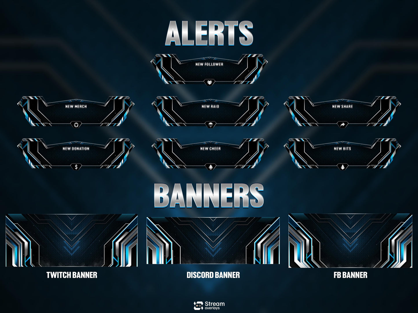 Blue Twitch Overlay Animated Pack | Modern Tech Gaming Overlays | Esports Streaming Package | Futuristic Stream Package | OBS & Streamlabs