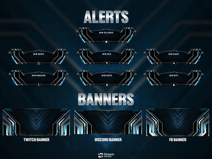 Blue Twitch Overlay Animated Pack | Modern Tech Gaming Overlays | Esports Streaming Package | Futuristic Stream Package | OBS & Streamlabs
