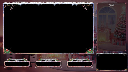 Christmas Pink Gaming Room Overlays Pack | Snowy Theme Xmas Tree Dream Bundle | Gift for Streamers | Winter Stream Decor Twitch | Gamer Desk
