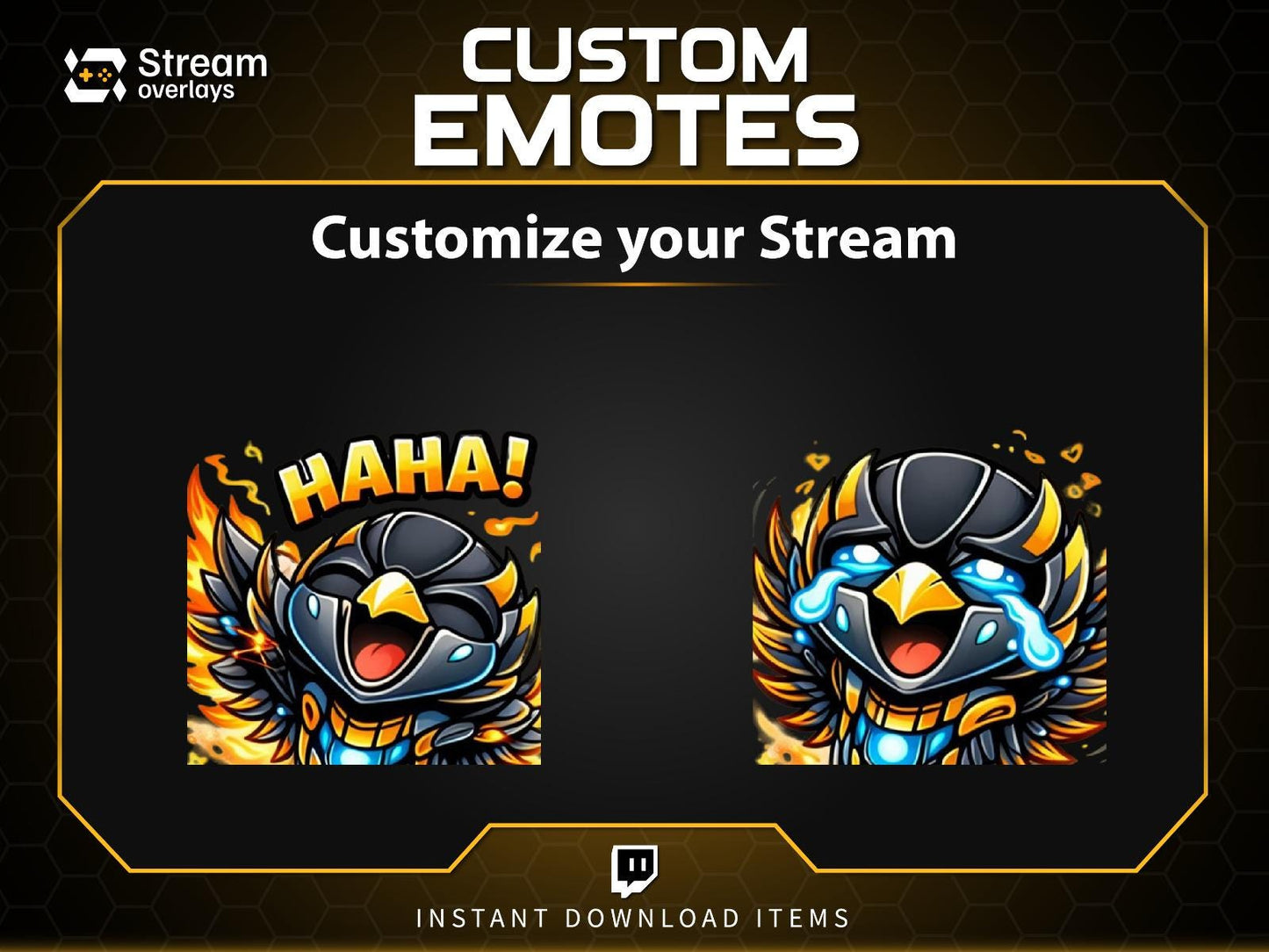 Flaming Phoenix Emotes | Fire Bird Twitch Stickers Pack | Cyborg Phoenix Emojis | Robotic Phoenix Emote for Streamers on Discord, YT, FB