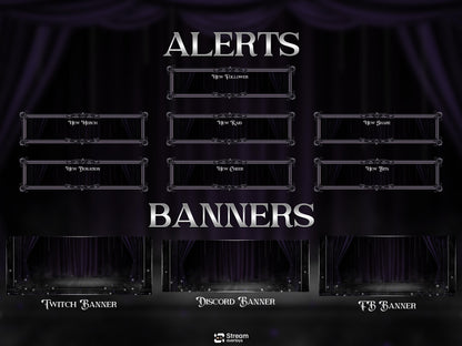 Elegant Theater Twitch Overlay Pack | Animated Dark Stage Curtain Stream Package, OBS Overlay, Twitch Panels, Stream Alerts | Kick & YouTube