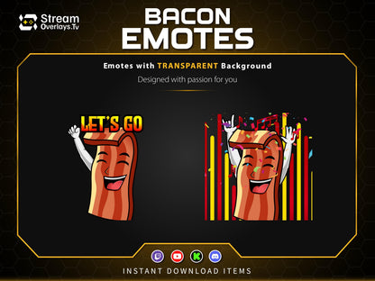 Bacon Twitch Emotes Pack | Funny Food Emojis | Cute Cartoon Emote | Emoji Set for Streamers,   Streamer Sticker, Twitch, Discord, Kick