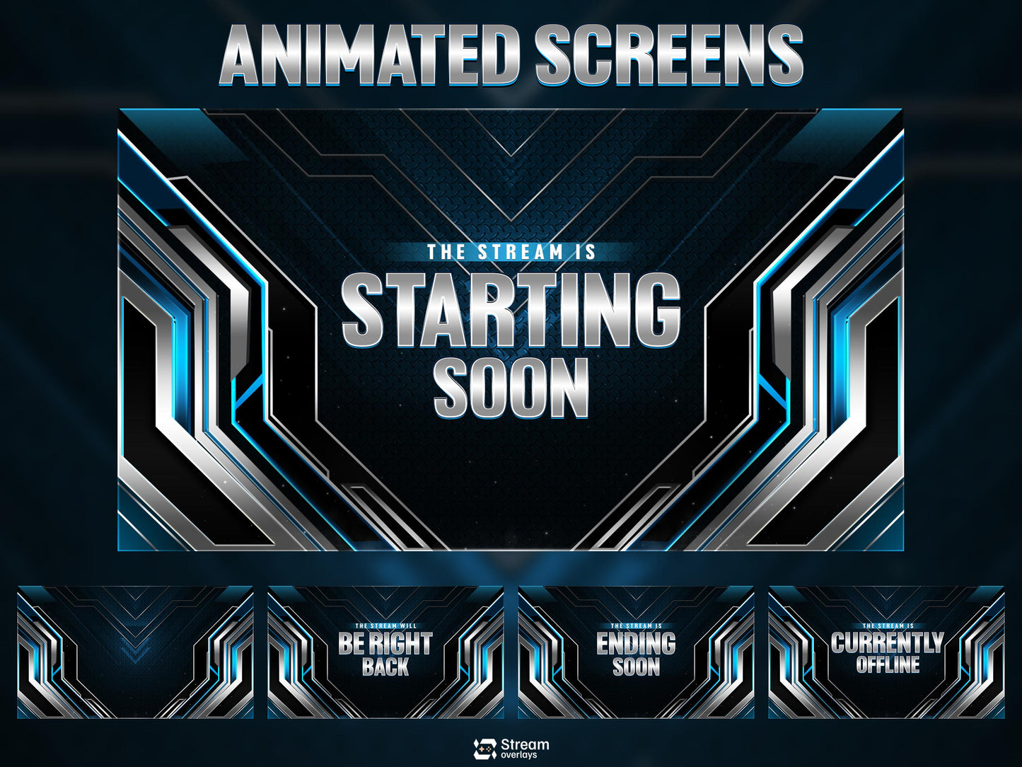 Blue Twitch Overlay Animated Pack | Modern Tech Gaming Overlays | Esports Streaming Package | Futuristic Stream Package | OBS & Streamlabs