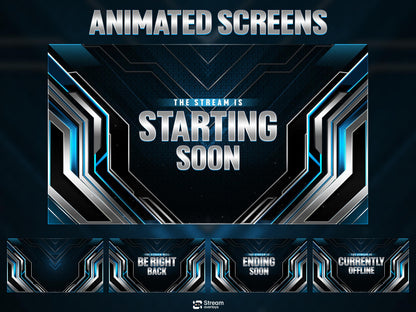Blue Twitch Overlay Animated Pack | Modern Tech Gaming Overlays | Esports Streaming Package | Futuristic Stream Package | OBS & Streamlabs
