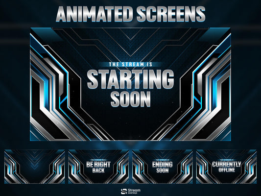 Blue Twitch Overlay Animated Pack | Modern Tech Gaming Overlays | Esports Streaming Package | Futuristic Stream Package | OBS & Streamlabs