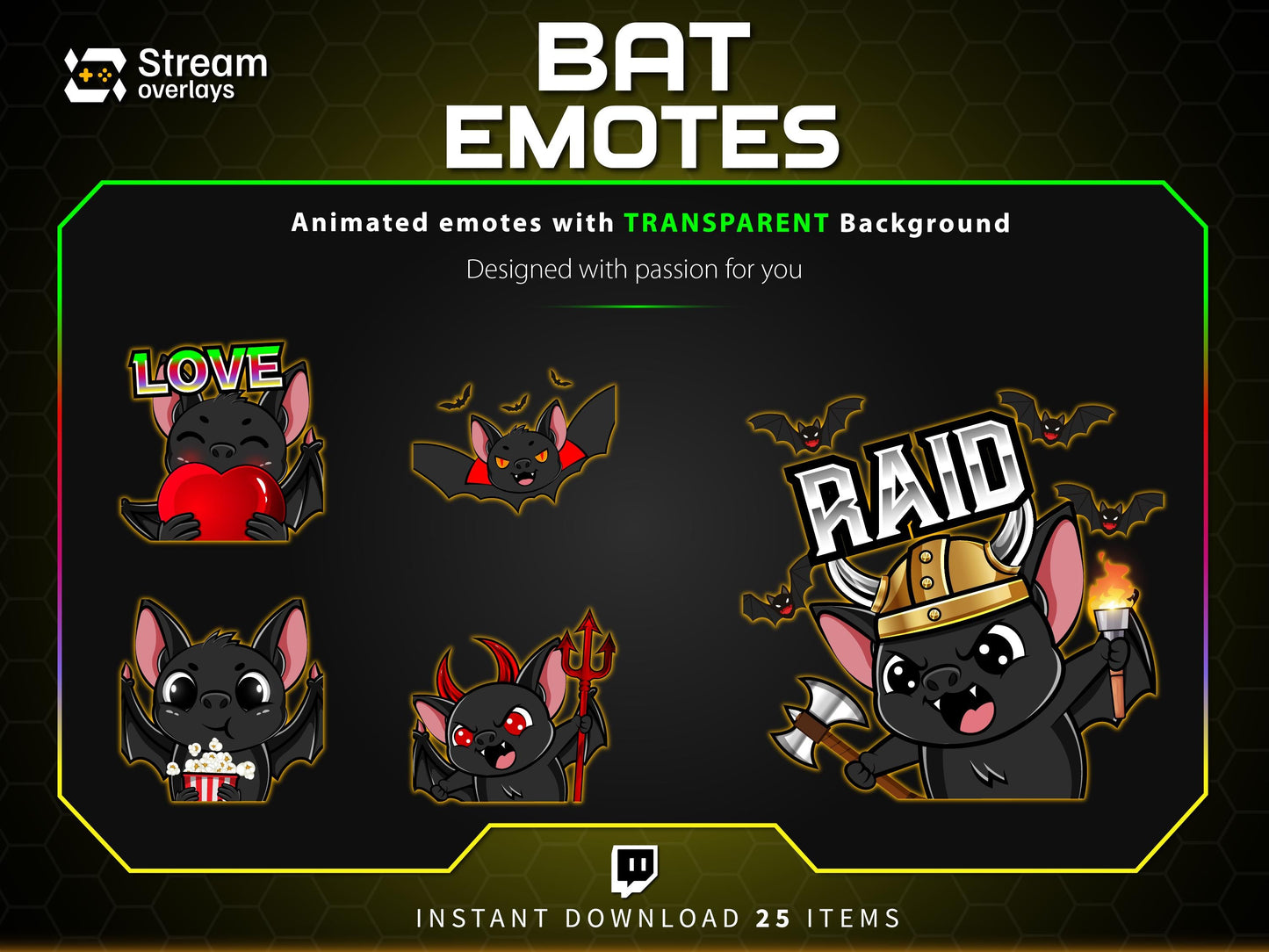 25x Spooky Bat Twitch Emotes | Animated & Static (Instant Download)