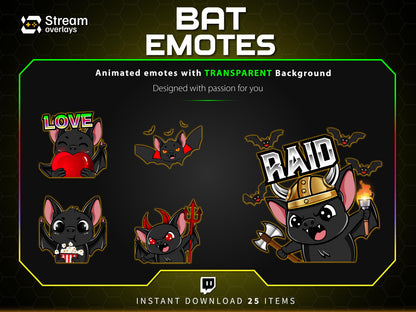 25x Spooky Bat Twitch Emotes | Animated & Static (Instant Download)