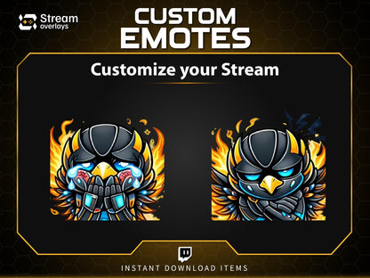 Flaming Phoenix Emotes | Fire Bird Twitch Stickers Pack | Cyborg Phoenix Emojis | Robotic Phoenix Emote for Streamers on Discord, YT, FB