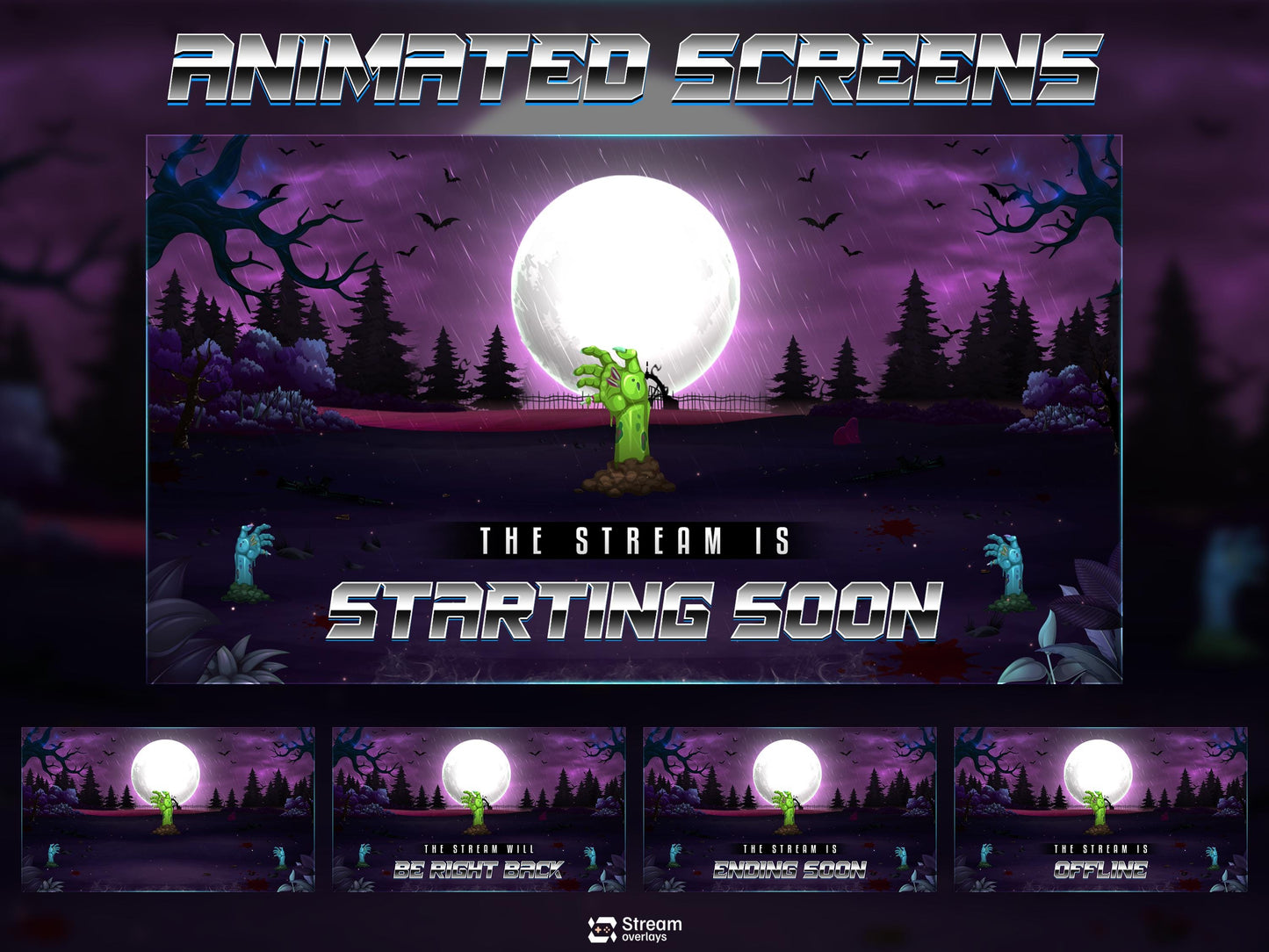 Zombie Twitch Overlay | Starting Soon BRB & Alerts | Animated Scenes | Dark Night Stream  | Spooky Graveyard | Dark Forest | Horror Theme