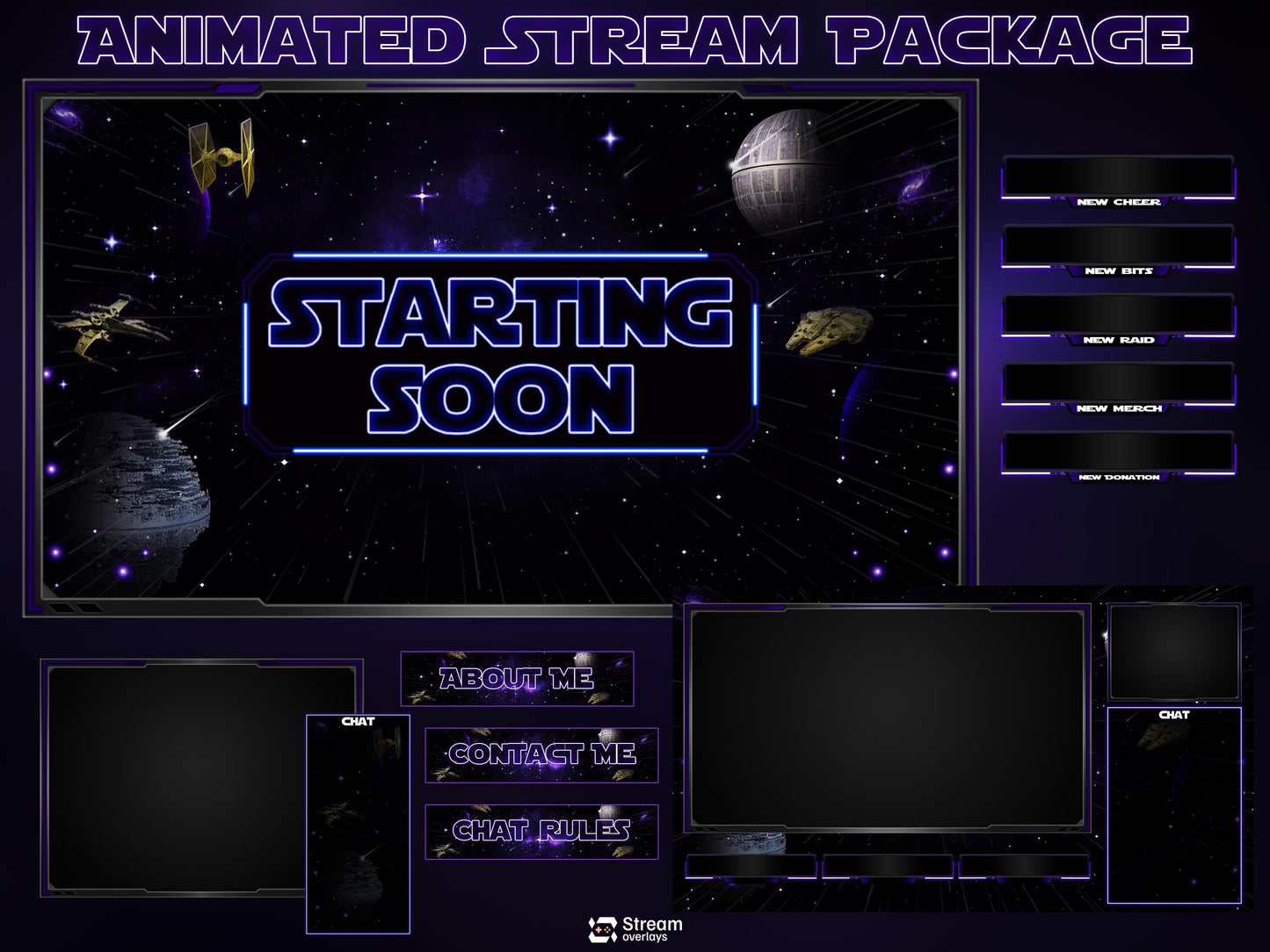 Space Twitch Overlay Pack | Animated Sci-Fi Stream Screens | Galaxy Streaming Package | gaming stream overlays | Streams Alerts | Streamlabs