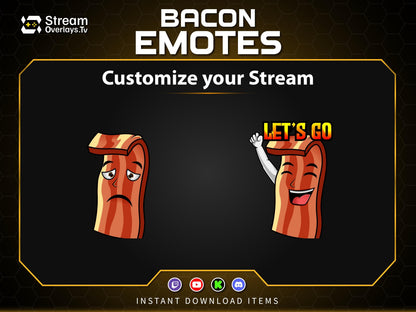 Bacon Twitch Emotes Pack | Funny Food Emojis | Cute Cartoon Emote | Emoji Set for Streamers,   Streamer Sticker, Twitch, Discord, Kick