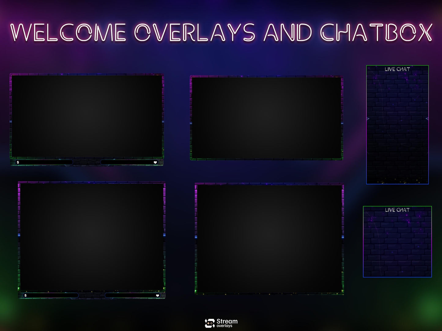 Neon Twitch Overlays | Skull Stream Overlay | Animated Screens | Glow Scenes | Animate Package | Panels | Alerts | Neon Alert | OBS Pack