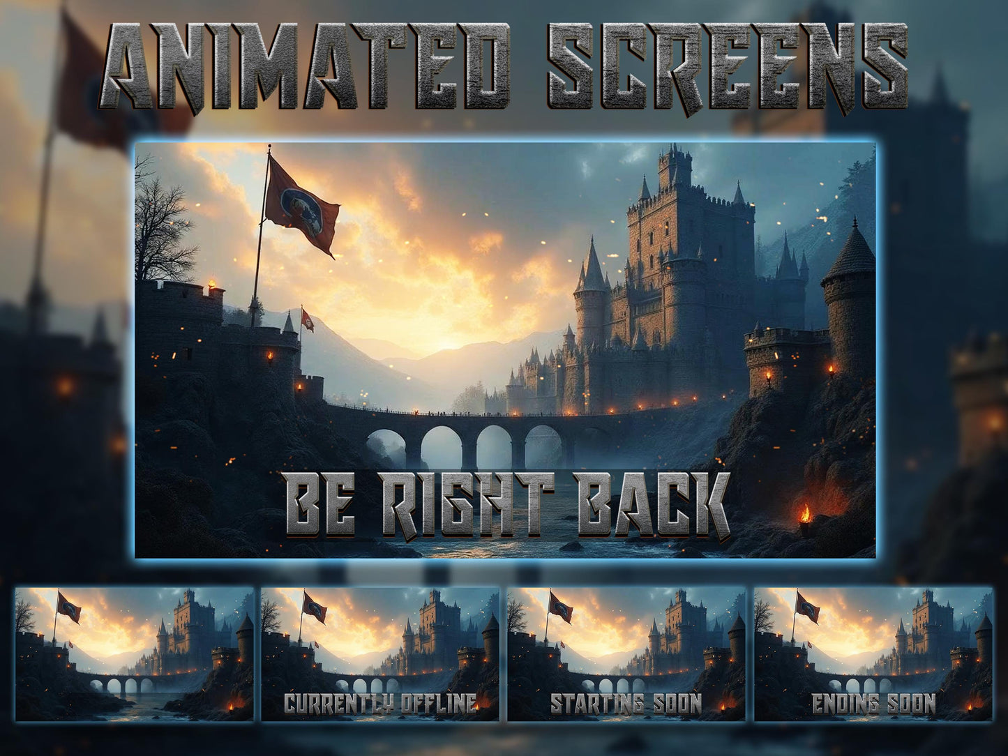 Medieval Castle Stream Overlay Pack | Dark Fantasy Theme | Ancient Twitch Overlay | Epic War | Throne Game | Vikings | Iron flame Screens