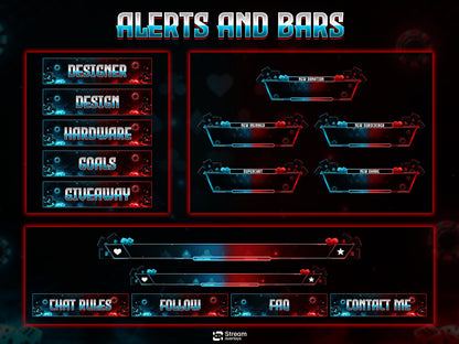 Poker Cards Stream Overlay Pack | Kick Stream | Card Game | Red Blue Neon Gambling Theme | Twitch Assets | Casino Overlay Dice Gaming