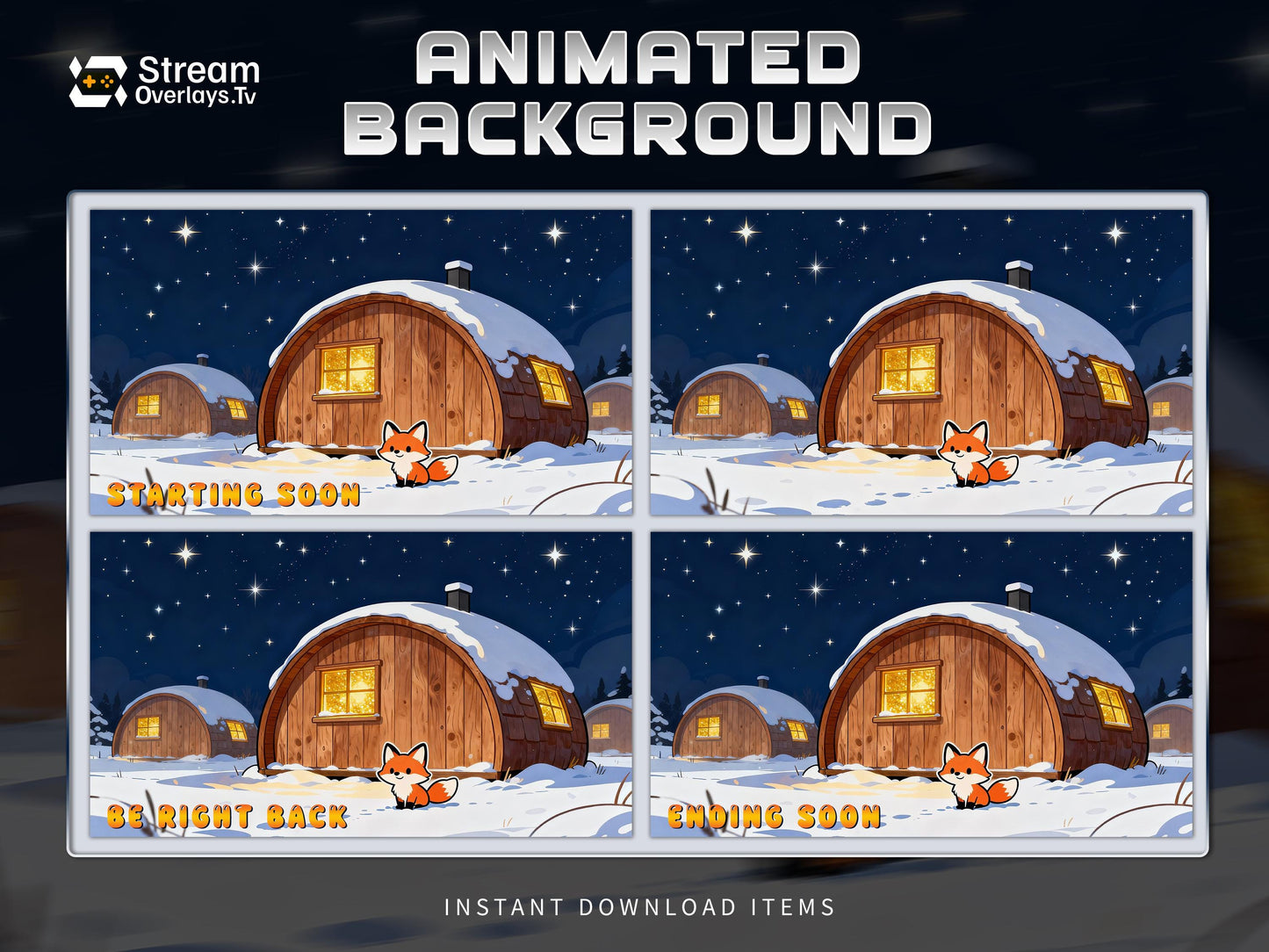 Fox Snow Animated Background | winter cozy theme | Starting Soon BRB Ending | Holiday Stream Overlay | Twitch Night scene | Forest scene