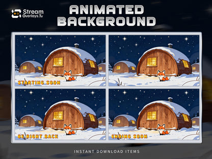 Fox Snow Animated Background | winter cozy theme | Starting Soon BRB Ending | Holiday Stream Overlay | Twitch Night scene | Forest scene
