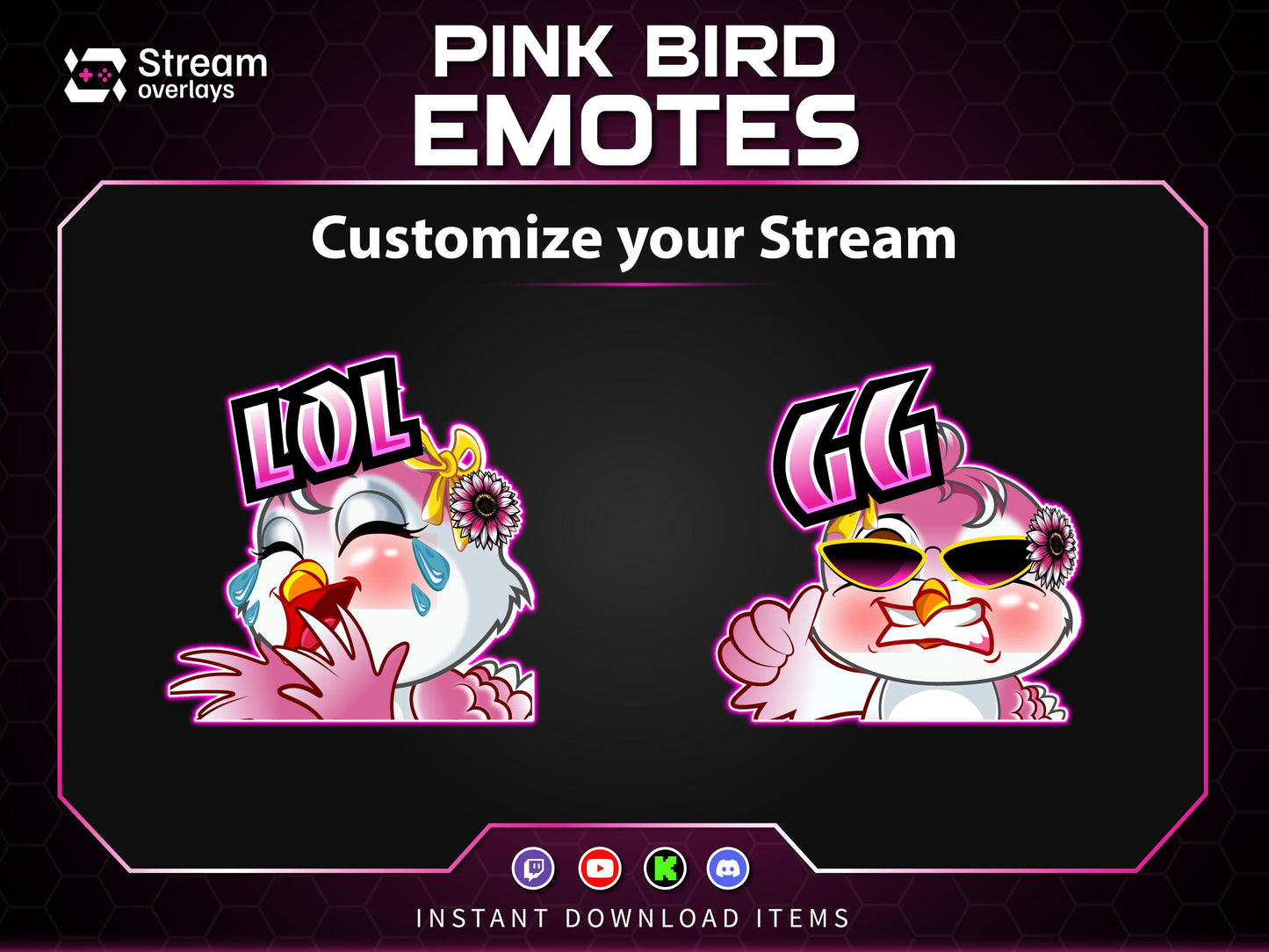 Pink Kawaii Bird Emotes & Stickers | Cute Female Bird Stream | Flying Bird Emotes | Baby Bird Twitch Emotes for Discord Kick YouTube Stream