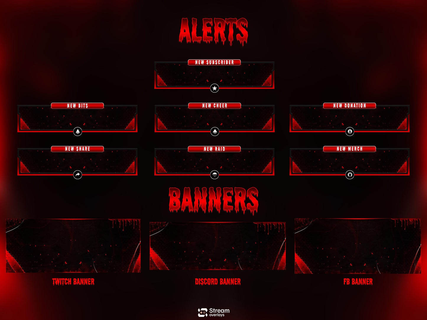 Horror Twitch Overlay | Animated Pack | Dark Gaming Stream | Red Blood Gaming Streams | Streaming screens | OBS, Streamlabs & Kick Screens