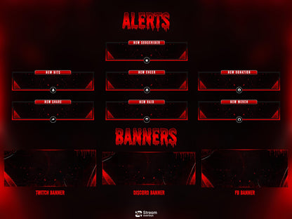 Horror Twitch Overlay | Animated Pack | Dark Gaming Stream | Red Blood Gaming Streams | Streaming screens | OBS, Streamlabs & Kick Screens