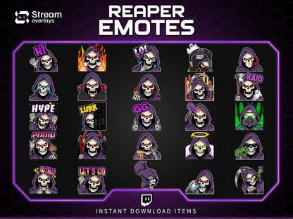 Reaper Twitch Emotes Pack | Grim Reaper Skull Emotes | Dark Gaming Stream Emotes | Twitch & Discord Emotes PNG