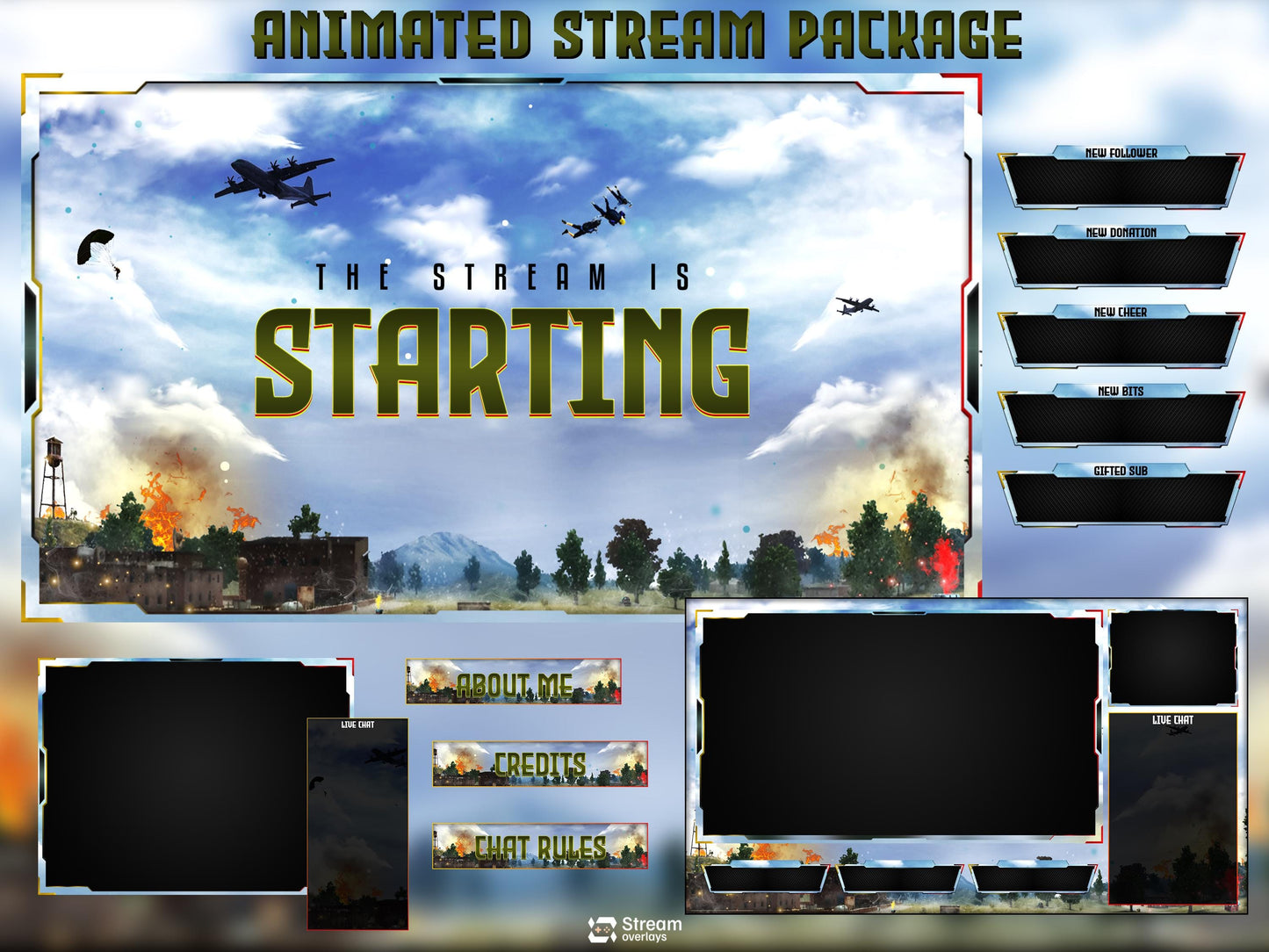 Military Theme | Twitch overlay | Animated Stream | Combat Scenes | Animate Stream Screens | Panels |  Warzone | Alerts | Battlefield Stream