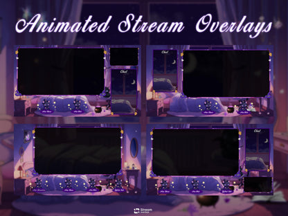 Fantasy Spooky Twitch Overlay Pack | Cozy Night Bedroom Stream Package | Mystical Night Stream Overlays, Magical Kawii Stream package Witch