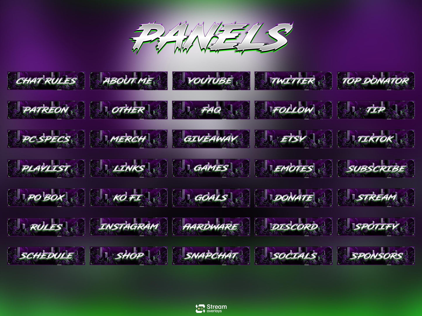 Neon Cyber City Twitch Overlay | Animated Purple Lightning Stream | Kick Screens | Streaming Scenes | Gaming Panels | Streaming Alerts | OBS