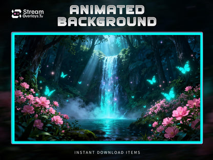 Enchanted Forest Animated Background | Magical Waterfall & Butterflies | Sakura Fantasy Scene | Starting Soon BRB Ending | Animated Overlay