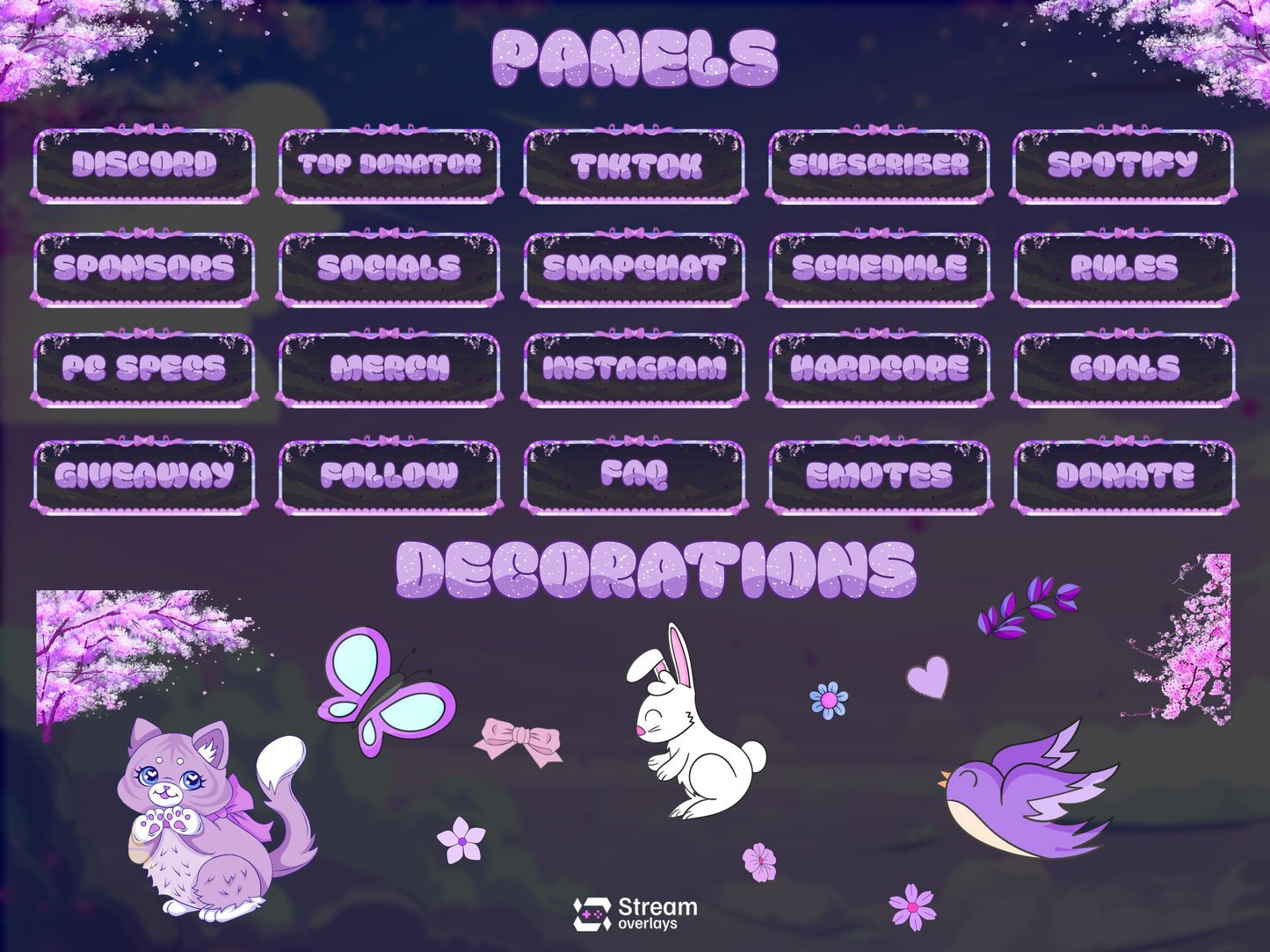 Anime Girl Twitch Stream Pack, Sakura Stream Overlay, Vtuber Girl OBS Overlay, Kawii Stream, Mystical Stream Bundle, Pastel Fantasy Stream
