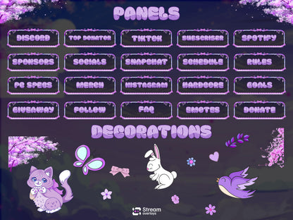 Anime Girl Twitch Stream Pack, Sakura Stream Overlay, Vtuber Girl OBS Overlay, Kawii Stream, Mystical Stream Bundle, Pastel Fantasy Stream