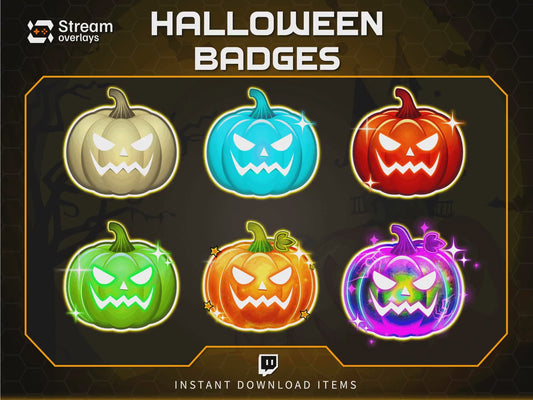 6x Halloween Pumpkin Badges | Twitch, Discord, YouTube Sub Badges | Glowing Spooky Icons | Instant Download