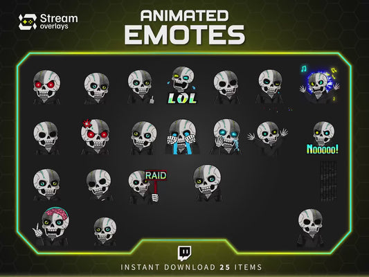 25x Cyborg & Skull Emotes | Animated + Static Twitch Emotes | Futuristic Twitch Emotes | Twitch Sub Emotes | Tiktok Emotes | Discord Emojis