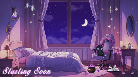 Fantasy Spooky Twitch Overlay Pack | Cozy Night Bedroom Stream Package | Mystical Night Stream Overlays, Magical Kawii Stream package Witch
