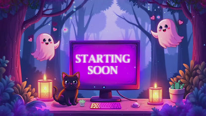 Cute Jungle Ghost Stream Overlays Pack | Animated Cat Wizard Magic Forest Twitch Overlay, Cute Trees Theme OBS Stream Package, Panels