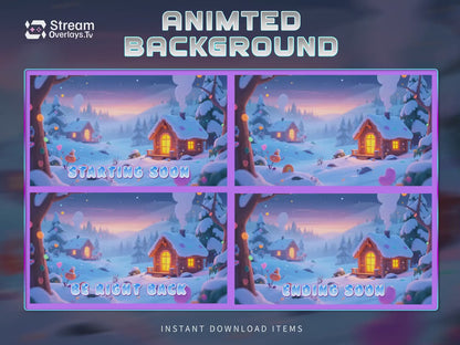 Cute Snow Village Background, Cute Snowy Village, Kids Christmas Cottage, Christmas Animated Stream Pack, Winter Village Covered in Snow