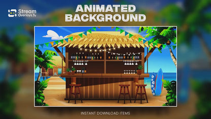 Tropical Beach Bar Animated Zoom Background | Summer Tiki Virtual Office Google Meet | Vacation Party Twitch Overlay | Lofi Video Backdrop