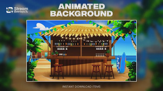 Tropical Beach Bar Animated Zoom Background | Summer Tiki Virtual Office Google Meet | Vacation Party Twitch Overlay | Lofi Video Backdrop
