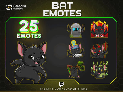25x Spooky Bat Twitch Emotes | Animated & Static (Instant Download)