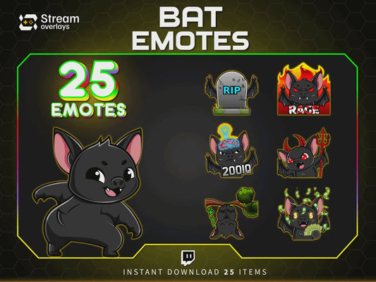 25x Spooky Bat Twitch Emotes | Animated & Static (Instant Download)