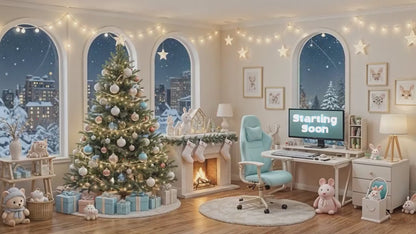 Christmas Kawaii Gaming Room Twitch Overlays Pack | Snow Fireplace | Christmas Tree Holiday Live Stream | Gift for Gamer | Game Room Decor