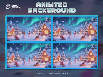 Chritmas Winter Snow Background, Cute Snowy Village, Cozy Christmas Cottage, Christmas Animated Stream Pack, Night Vtuber