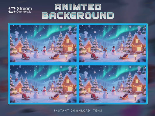 Chritmas Winter Snow Background, Cute Snowy Village, Cozy Christmas Cottage, Christmas Animated Stream Pack, Night Vtuber