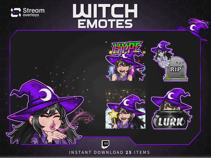 25 Witch Anime Emotes | Purple Halloween Twitch, Discord (Digital Download)