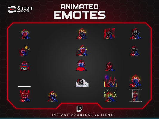 Animated Neon Mask Twitch Emotes: Cyberpunk Streamer Emojis, (25x PNG & GIF Downloadable Files )