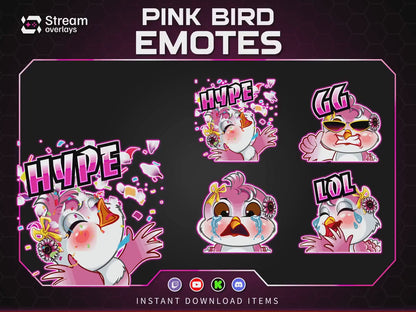 Pink Kawaii Bird Emotes & Stickers | Cute Female Bird Stream | Flying Bird Emotes | Baby Bird Twitch Emotes for Discord Kick YouTube Stream