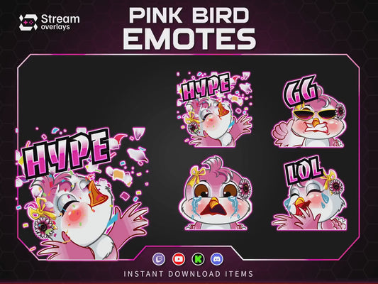 Pink Kawaii Bird Emotes & Stickers | Cute Female Bird Stream | Flying Bird Emotes | Baby Bird Twitch Emotes for Discord Kick YouTube Stream