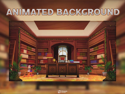 Vintage Library Animated Background Zoom, Dark Academia Virtual Office for Google Meet, Aesthetic Einstein Study Room Twitch Stream Overlay