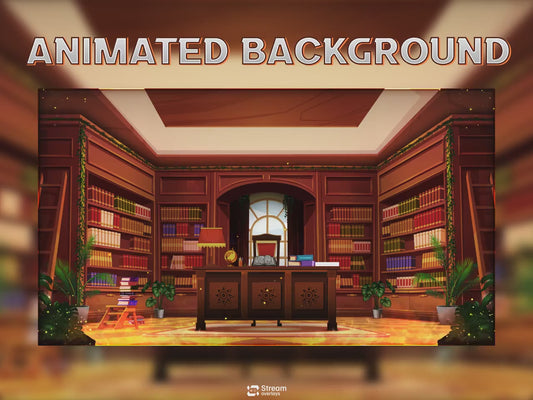 Vintage Library Animated Background Zoom, Dark Academia Virtual Office for Google Meet, Aesthetic Einstein Study Room Twitch Stream Overlay